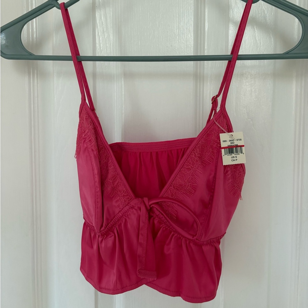 Aerie Pink Lace Trim Crop Top